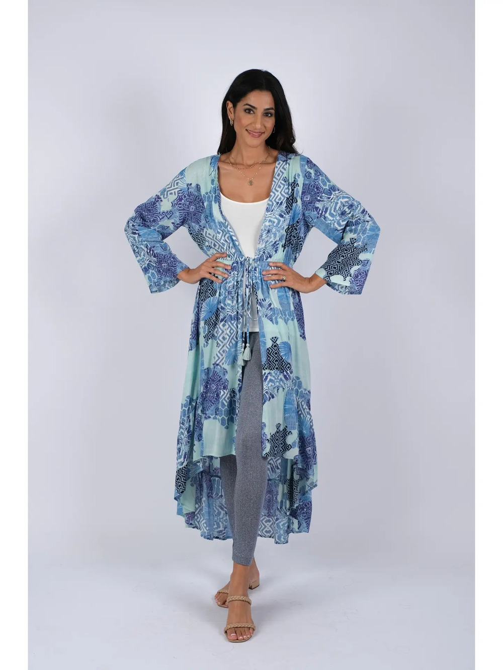 225035 | Sacred Threads Enchanting Blue Meadow Blckprnt CoverUp | Sizes S/M-L/XL